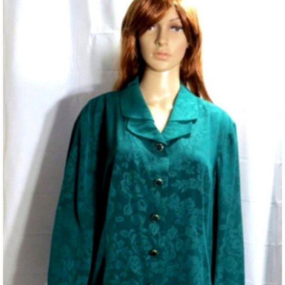 Green Floral Brocade Blouse Top - Picture 6 of 6